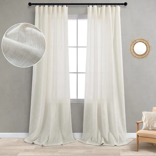 Vista 19 de KOUFALL Juego de 2 cortinas de puerta francesa, cortinas de lino para puerta/ventana, cortina transparente boho para cristal lateral delantero