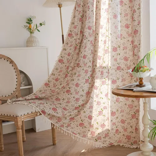 Vista 25 de Cortinas florales de granja semiopacas para sala de estar, de 63 pulgadas de largo, mezcla de lino y algodón, paneles de cortina de ventana cortos