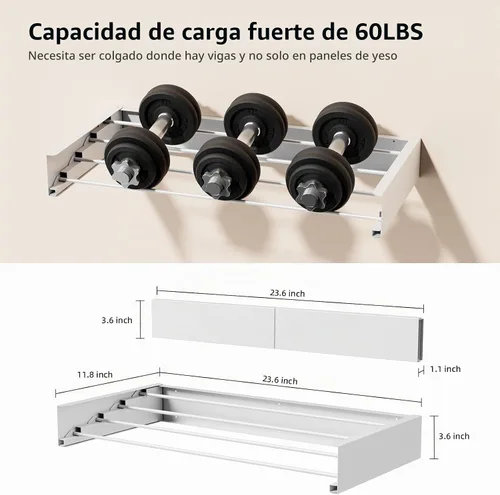 Vista 5 de ZMBESUP Estante de secado de ropa plegable, para montar en la pared, estante de secado de pared retráctil, 23.6 pulgadas de ancho, 4 varillas