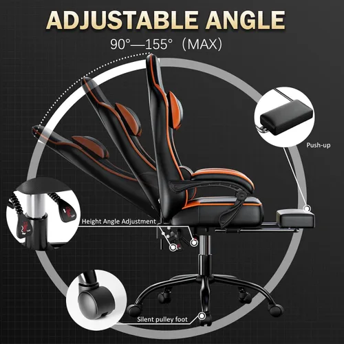 Vista 5 de Silla ergonómica para juegos con reposapiés en piel sintética Silla de oficina para jugadores adultos con soporte lumbar y función reclinable