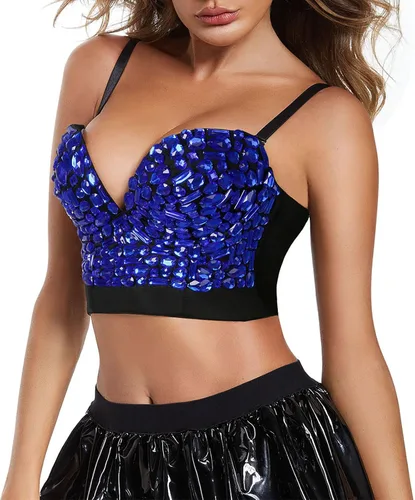 Vista 3 de Charmian - Sujetador con realce para mujer con diamantes de imitación de colores, ombliguera para fiesta y club