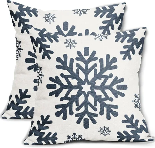 Vista 26 de Fundas de almohada decorativas de Navidad negras 40x40 cm con copos de nieve blancos de Navidad, juego de 2, temática rústica de invierno