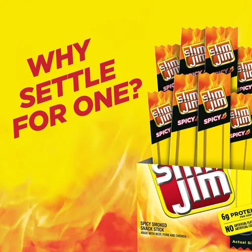 Vista 4 de Slim Jim - Palitos de carne seca ahumada, sabor picante, 0.28 onzas, 14