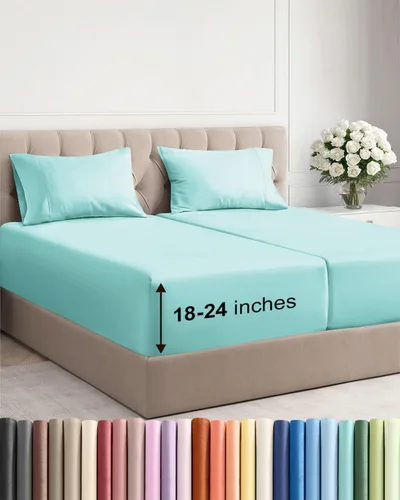 Vista 122 de Sábanas individuales de bolsillo extra profundo, sábanas transpirables y refrescantes de 3 piezas, juego de sábanas de lujo para hotel, suaves, sin