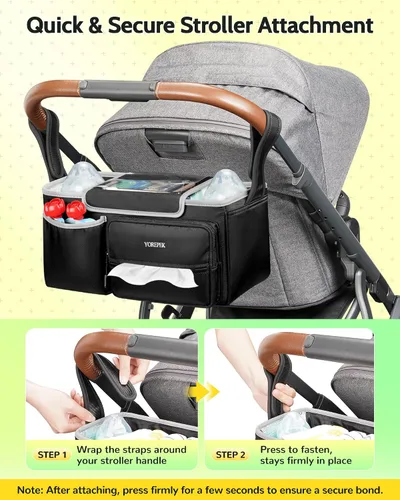 Vista 3 de YOREPEK - Carrito grande para cochecito de bebé, accesorios para UPPAbaby Vista/Cruz 2 Insulated Cup Holders, Wipes Pocket, Clear Phone Slot