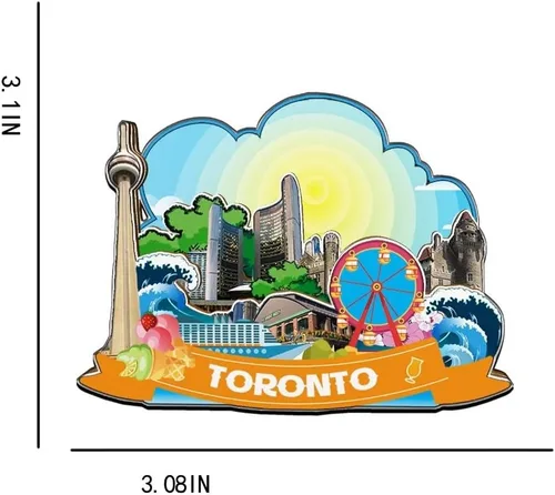 Vista 3 de Imán de madera para nevera de Toronto Ontario, Canadá, Monumentos 3D, recuerdos coleccionables, decoración hecha a mano -2209