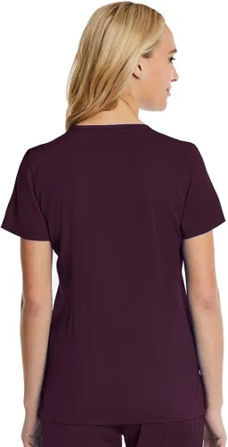 Vista 2 de Mock Wrap Scrub Top for Women 2 Pocket 4-Way Stretch for Medical Dental Spa EL9115