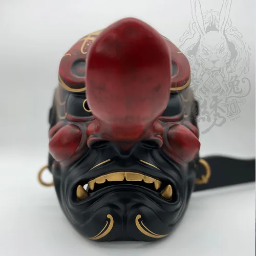 Vista 7 de Máscara de fantasma samurái japonés para Halloween y cosplay (negro y rojo)