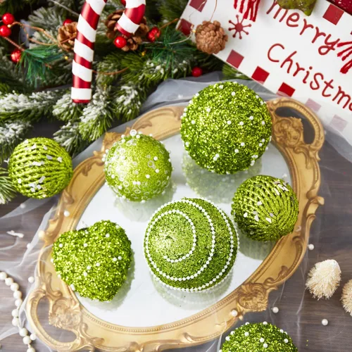 Vista 4 de 16 adornos de corazón verde y bolas de Navidad, decoraciones de bolas de Navidad, bolas de perlas colgantes de plástico inastillables para fiestas