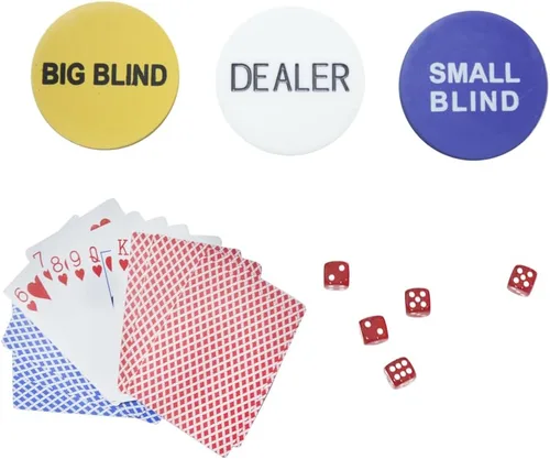 Vista 7 de THUNDERBAY Juego de 500 fichas de póquer compuesto de arcilla con estuche de aluminio, dos barajas de cartas, distribuidor y botón ciego y 5 dados