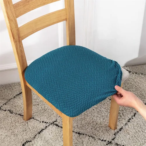 Vista 11 de Fundas de asiento de terciopelo para sillas de comedor, fundas elásticas para sillas de comedor, fundas de asiento elásticas con lazos para comedor