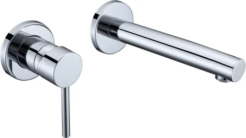 Vista 8 de SUMERAIN Grifo de lavabo de baño montado en la pared, acabado negro y dorado, grifo de lavabo con una sola manija y válvula áspera