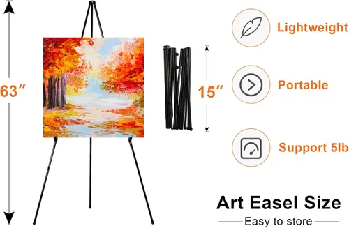 Vista 3 de REALlWAY - Caballete plegable de 63 pulgadas para exhibición, caballete de piso ajustable para artes, imágenes, pinturas, caballete telescópico