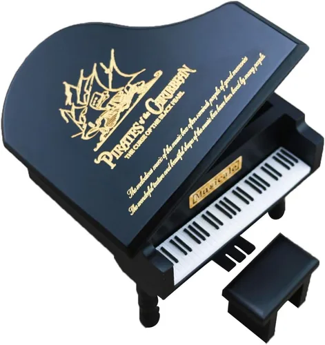 Vista 4 de Beauty and The Beast - Caja musical de piano de madera grabada, regalo musical, juega La bella y la bestia, color negro