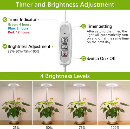 Vista 4 de LORDEM Luz de crecimiento, luz LED para plantas de interior, lámpara de crecimiento de escritorio de espectro completo con temporizador automático