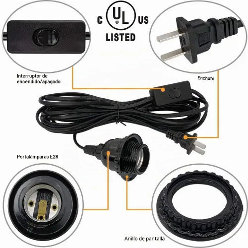 Vista 2 de Kit de luces colgantes enchufables, accesorio de iluminación colgante industrial, E26 E27 luces colgantes retro con cable de enchufe, cable de 19.69