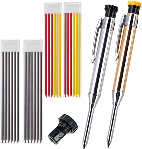 Vista 9 de Juego de lápices profesionales de aluminio multicolor para carpintería -3 tamaños (2/3/4 piezas)+núcleo de plomo mixto+sacapuntas adicional