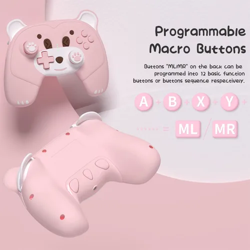 Vista 2 de Mytrix Pink Wireless Controller for Nintendo SwitchSwitch Lite Cute Pro Controller with Macro Wake-Up Headphone Jack Turbo Motion Vibration