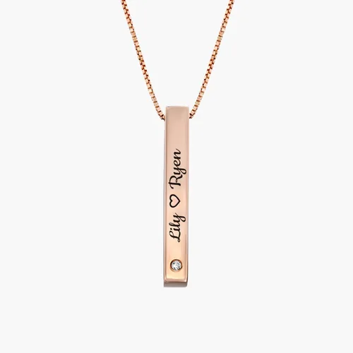 Vista 5 de OAK & LUNA - Personalized Pillar Bar Name Necklace With or Without Diamond - Customized Engraved Inscriptions - Pendant Jewelry Gift for Women, Her