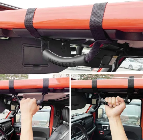 Vista 5 de Bentolin 4 x Asas de Agarre de Barra Antivuelco Compatibles para Jeep Wrangler YJ TJ JK JKU JL Sports Sahara Freedom Rubicon X & Unlimited X Negro