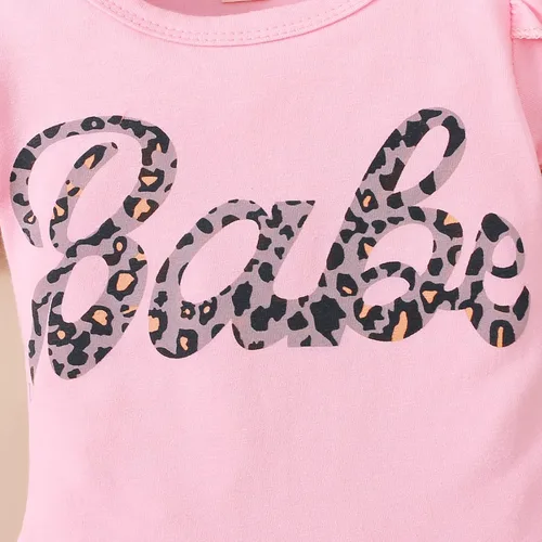 Vista 4 de Conjunto de mameluco y vestido de malla de leopardo para niñas con diadema