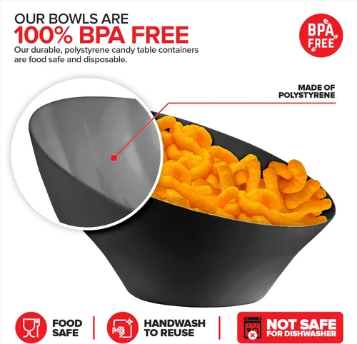 Vista 3 de Tazones de Servir de Plástico Negro de 20 onzas (Paquete de 4) Tazones Desechables Medianos para Aperitivos, Platos para Dulces, Recipientes de Bufé
