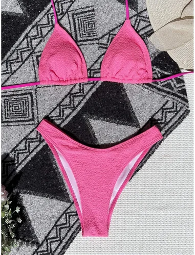 Vista 4 de GIANTHONG Conjunto de bikini de cintura alta con cuello redondo y espalda cruzada para mujer, traje de baño de tres piezas con estampado de vaca