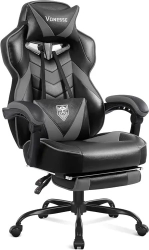 Vista 10 de Vonesse Silla para videojuegos, silla de juegos de respaldo alto con reposapiés y masaje, sillas de juegos para adultos con cojín de resorte