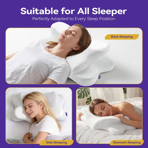 Vista 11 de Almohada cervical para aliviar el dolor de cuello, almohada ergonómica de espuma viscoelástica de doble altura con funda transpirable refrescante
