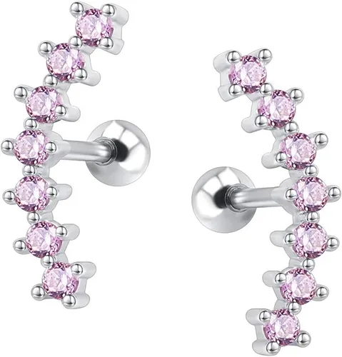 Vista 8 de ZS Curve Seven Stud CZ Aretes de acero inoxidable 316L para oreja, hélice, caracola, cartílago, piercing 5 colores mezclados