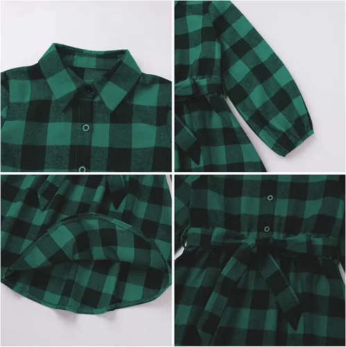Vista 6 de AWIBMK Trajes familiares a juego para Navidad, color verde y rojo, a cuadros, vestidos para mamá e hija, otoño, invierno, Navidad, trajes familiares