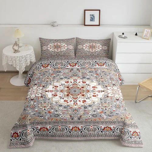Vista 9 de Erosebridal Juego de edredón bohemio individual, juego de ropa de cama exótica bohemio, retro, azul, amarillo, degradado, rojo, floral, bohemio