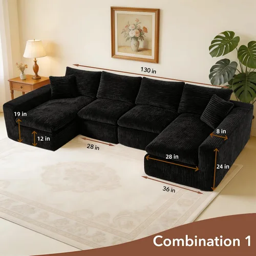 Vista 2 de THSUPER 130'' Oversized U Shaped Deep Seat Boneless Sectional Couch. Black