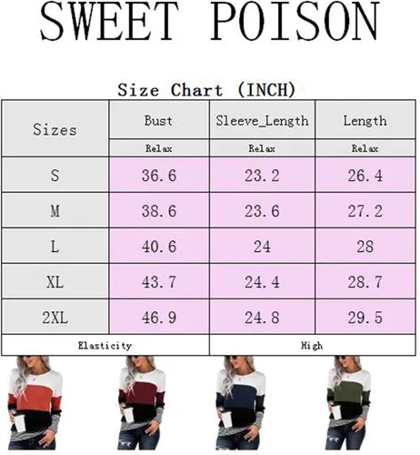 Vista 4 de SWEET POISON Camisetas ligeras de manga larga con bloques de color para mujer (S-2XL)