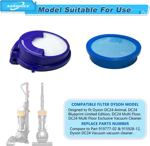 Vista 2 de Kits de filtros de vacío para Dyson DC24, DC24 Animal, DC24 Multi-Floor the Ball, Part 919777-02 & 915928-12,1 Filtro Pre Motor y 1 filtro Hepa