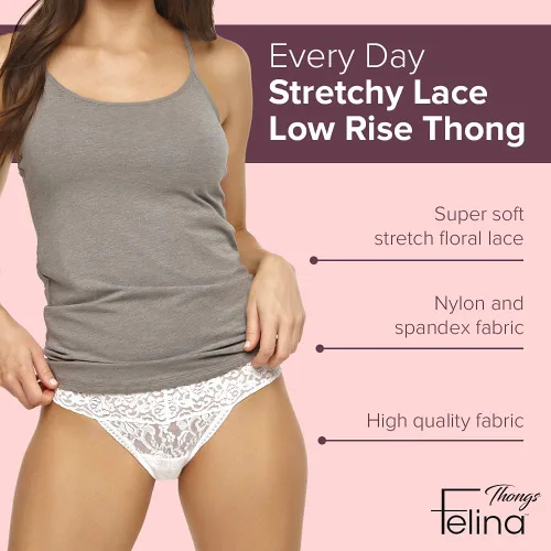 Vista 2 de Felina Tanga de encaje elástico de tiro bajo Panty, Negro carbón