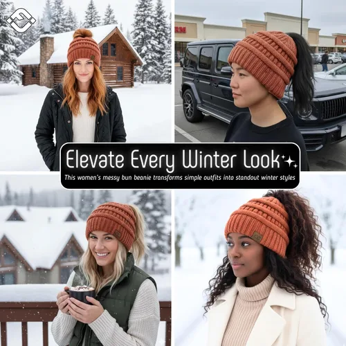 Vista 48 de Funky Junque - Gorro para mujer con ranura para cola de caballo