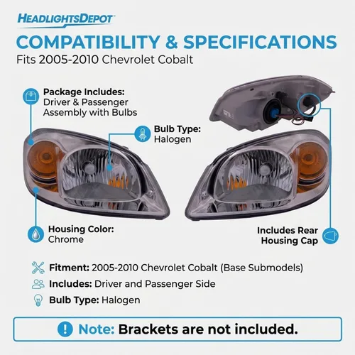 Vista 5 de Chevy faros cobalto de reemplazo estilo OE nuevo par para conductor/acompañante