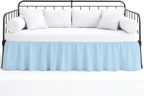 Vista 7 de Falda de cama con volantes con esquinas divididas para camas de día tres lados de cobertura, fácil ajuste, fabricada con microfibra cepillada