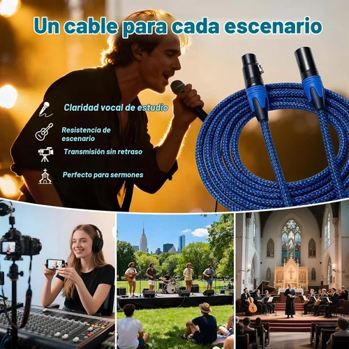 Vista 7 de Cable de micrófono XLR macho a hembra, de 6 pies, color azul Doble blindado, cobre libre de oxígeno, trenzado de nailon