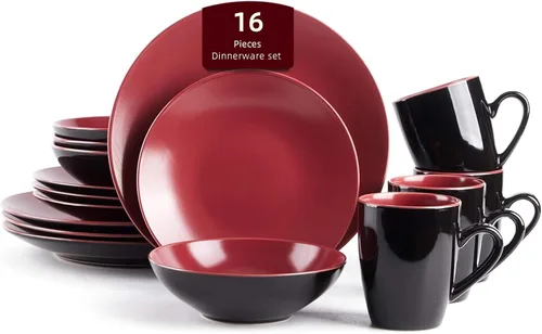Vista 44 de HomeVss Colors Life juego de vajilla, exterior negro brillante con interior de color mate