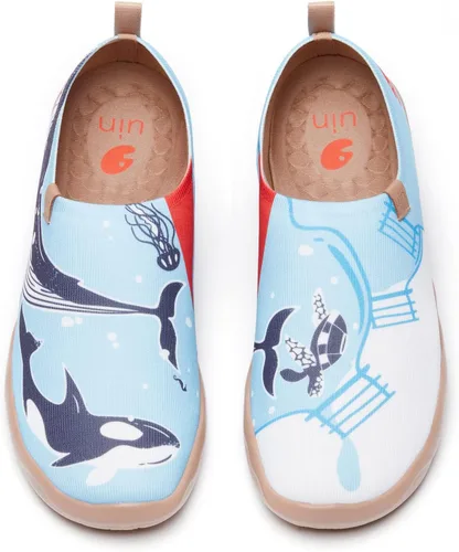 Vista 111 de UIN Zapatos de viaje para caminar para hombre, sin cordones, de lona, informales, ligeros, cómodos y modernos, diseño de perritos felices Ahhhhh