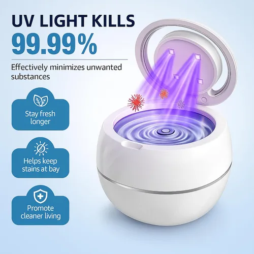 Vista 3 de Máquina limpiadora ultrasónica de retenedores – Limpiador dental de alta calidad de 42 kHz para dentaduras, retenedores, joyas y más – Tanque de 6.1