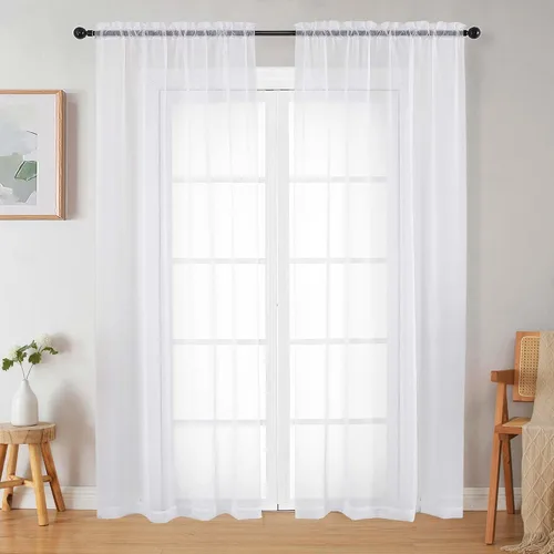 Vista 73 de 2 paneles de cortinas traslúcidas blancas para dormitorio, sala de estar, 96 pulgadas de largo, modernas, suaves, ligeras, con bolsillo para barra