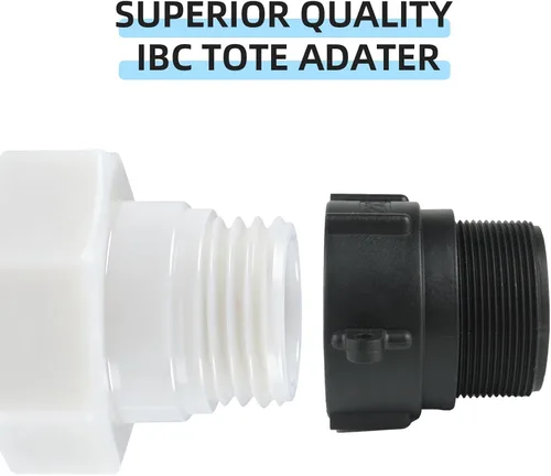 Vista 4 de IBC - Adaptador de accesorios de bolsa de 2 pulgadas, rosca gruesa de contrafuerte hembra x 2 pulgadas, rosca macho NPT para tubería, conector