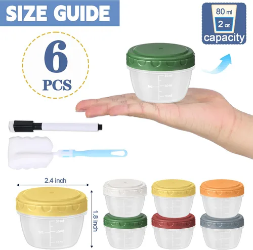 Vista 3 de Yomarket 6 piezas 2 oz Recipiente de aderezo de ensalada, recipientes de condimentos reutilizables con tapas a prueba de fugas, pequeños recipientes