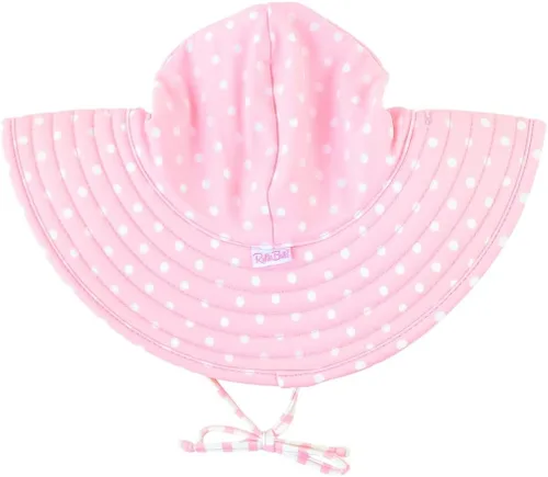Vista 15 de RuffleButts® - Sombrero de playa con visera ancha y protección solar UPF 50+ para bebés y niñas 80% Nylon 20% Spandex, Reversible Polka Dots Banana