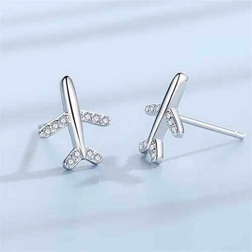 Vista 5 de Juego de collar y aretes con colgante de avión, circonita cúbica, avión, aerolínea, pulsera de joyería para mujeres y niñas, Zirconia cúbica, No es