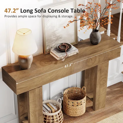 Vista 6 de Cealform Mesas de Consola para Entrada, 47.2 Pulgadas de Largo Mesa de Sofá Detrás del Sofá, Mesa de Entrada de Estilo Rústico de Madera para Sala