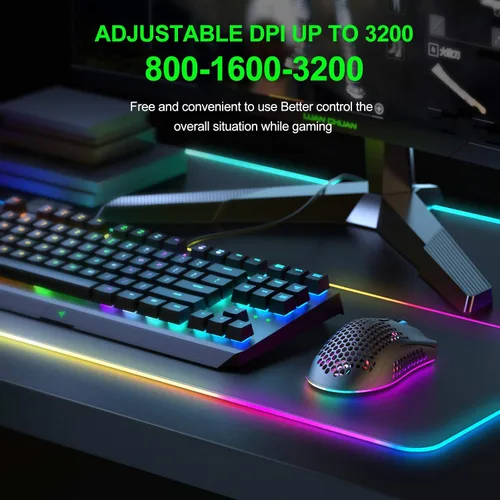 Vista 4 de AAJO Mouse inalámbrico para juegos mouse USB con carcasa de panal de abeja mouse retroiluminado RGB Chroma agarre cómodo de Hyperspeed ratones